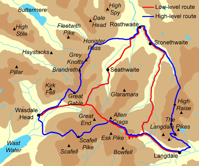 Lakeland Three Passes Walk  map